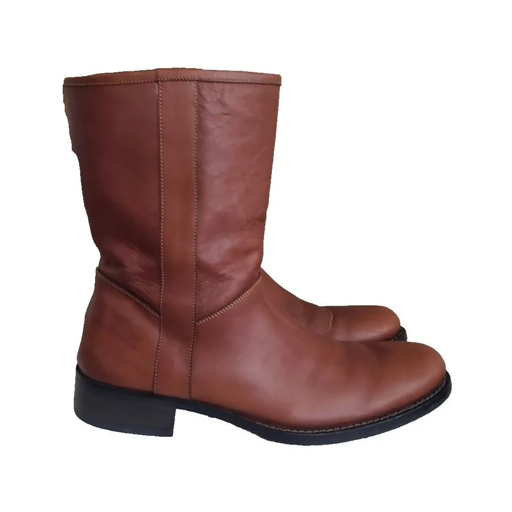 Cole Haan Maurice C06704 Mens 11.5 Brown Leather Side Zip Moto Biker Boots Chunk